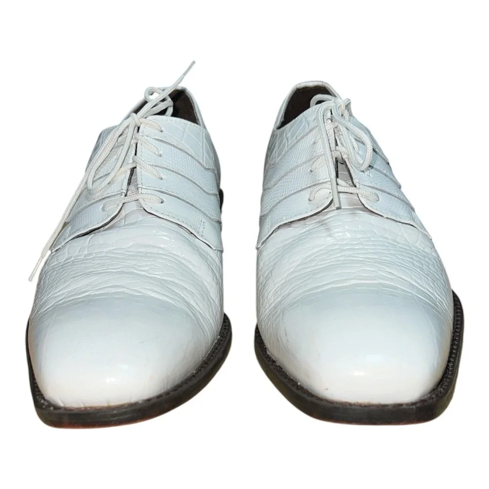Stacy Adams Oxford Mens 10.5 White Crocodile Embossed Formal Dress Shoes